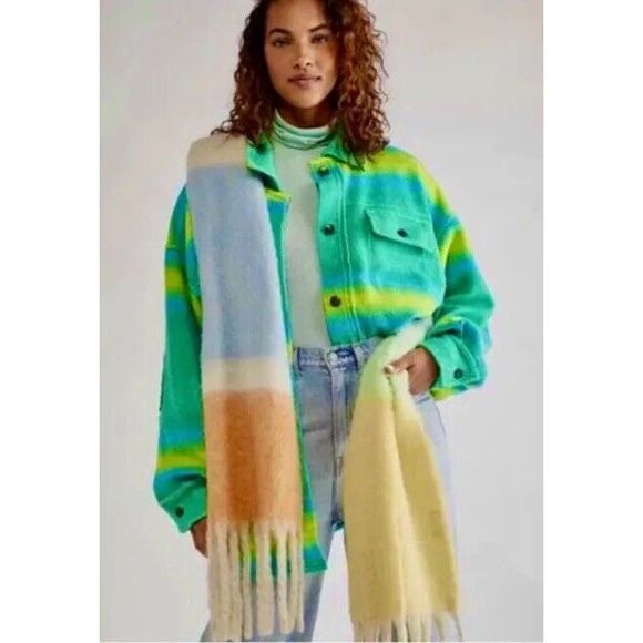 Free People Jackets & Blazers - New Free People Ruby West Coast Jacket Ombre Stripe Brushed Thermal  Green sz M